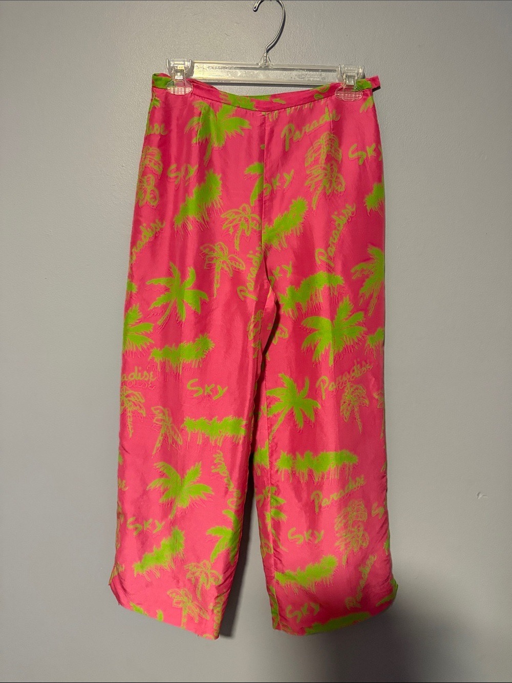 Silk Club Collection Pink Palm Print Silk Crop Pants Tropical Size 4